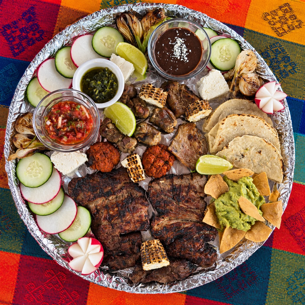 La parrilla al centro de la mesa en Caldito Sureño Tapachula